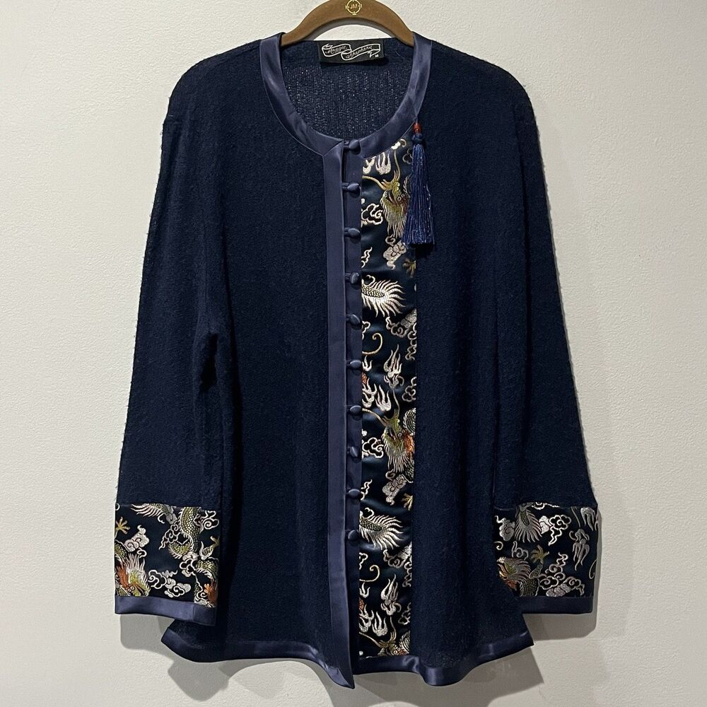 Maggie‎ Shepherd Vintage Jacket Women’s Medium Blue Embroidered Asian Dragon
